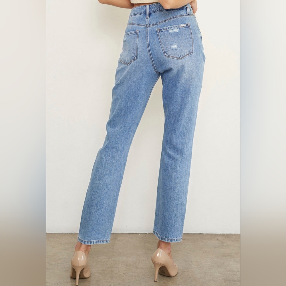 Moneymaker Light Blue High Rise Ankle Straight Jeans - Picture 2 of 8